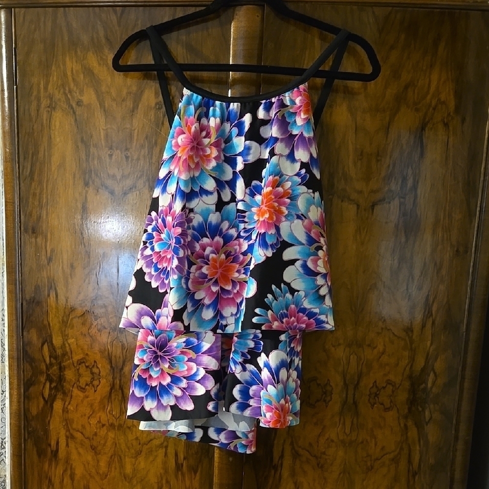 Maxine Tiered Floral Swim Tank Top Size 20W